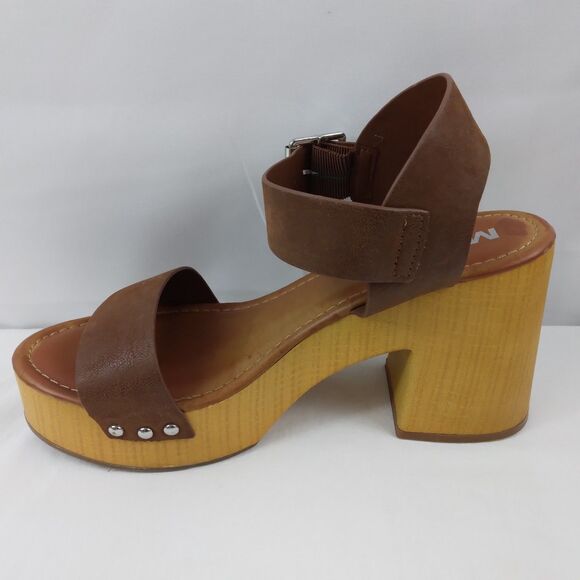 MIA Nira Open Toe Platform Sandal Brown Faux Wood Heel Boho Y2K Womens Size 8.5 - Picture 7 of 10